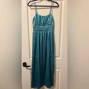 Smocked Bodice Satin Maxi Dress Clemence Smocked Frill Trim Maxi Dress  Chocolate